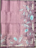 Pallu of onion pink Kalamkari art silk saree