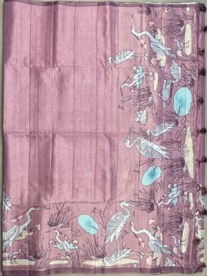 Pallu of onion pink Kalamkari art silk saree