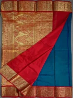 Blouse of peacock blue pure Katan silk saree