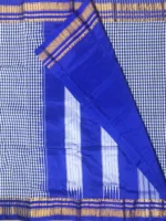 Blouse of blue small checks cotton Ilkal saree