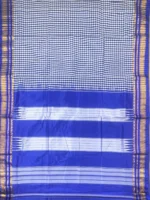 Pallu of blue small checks cotton Ilkal saree