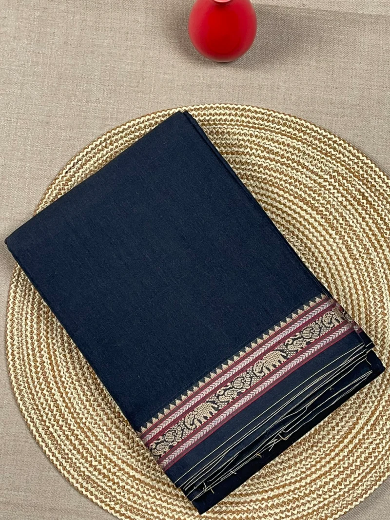 Black cotton Narayan Peth saree with elephant border