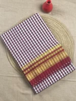 Coffee brown small checks cotton Ilkal saree