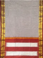 Pallu of coffee brown small checks cotton Ilkal saree
