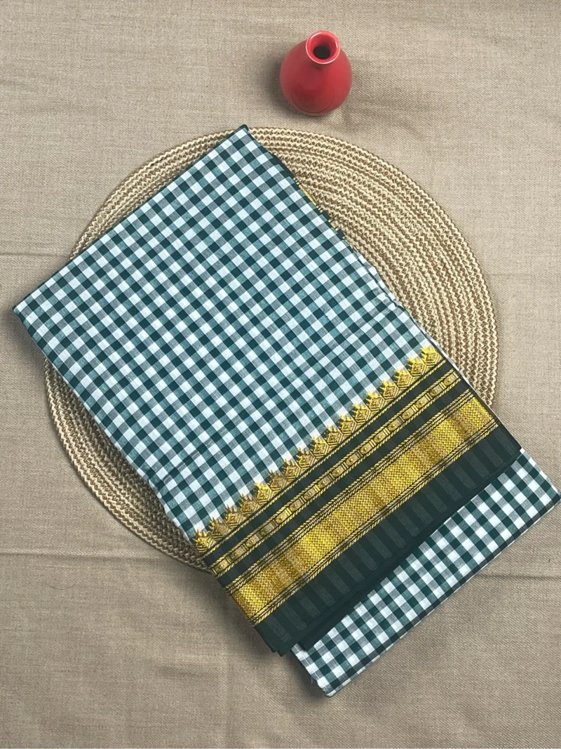 Green small checks cotton Ilkal saree