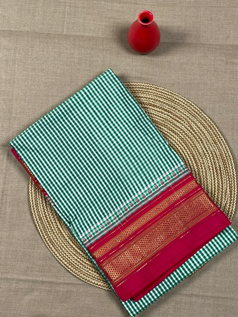 Green small checks pure silk Ilkal saree