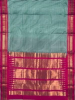 Pallu of green small checks pure silk Ilkal saree