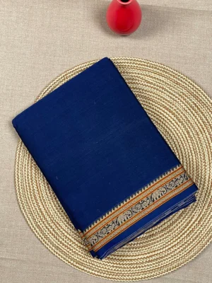 Navy blue cotton Narayan Peth saree with elephant border