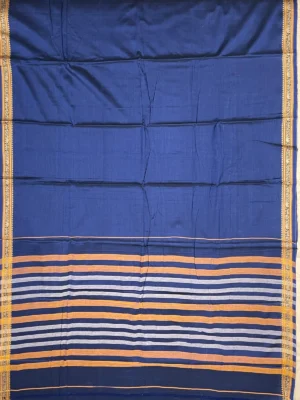 Pallu of navy blue cotton Narayan Peth saree