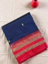 Navy blue pure silk Narayan Peth saree with red border