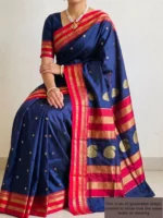 Mannequin wearing navy blue Narayan Peth pure silk saree