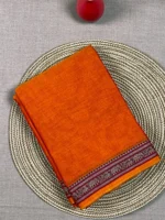 Orange cotton Narayan Peth saree with elephant border