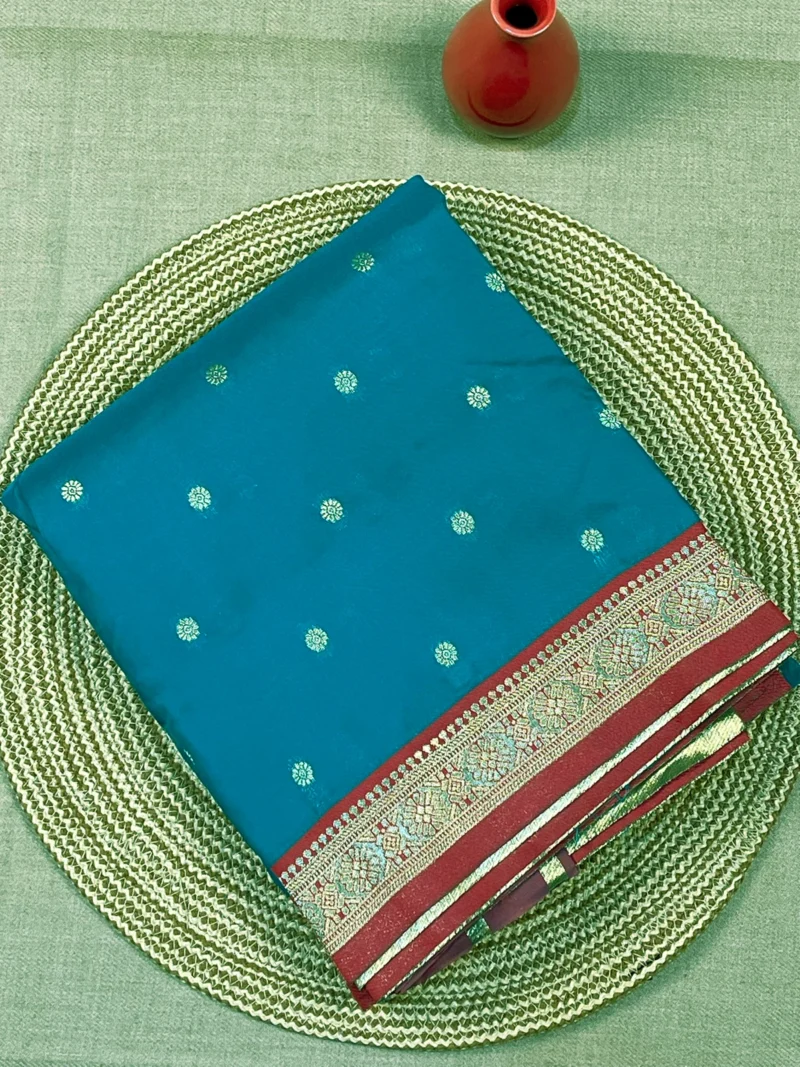 Peacock blue semi Paithani