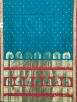 Pallu of peacock blue semi Paithani