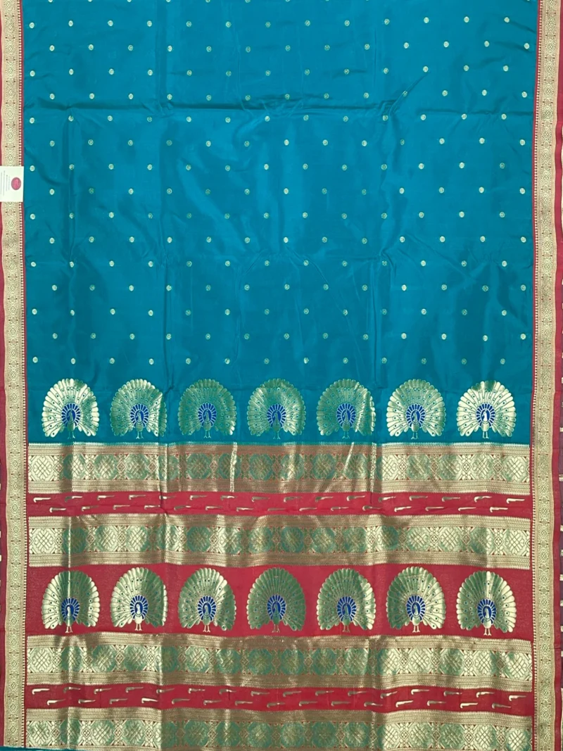 Pallu of peacock blue semi Paithani