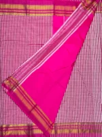 Blouse of pink small checks cotton Ilkal saree