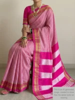 Mannequin wearing pink small checks cotton Ilkal saree
