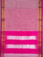 Pallu of pink small checks cotton Ilkal saree