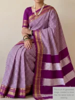 Mannequin wearing -purple small checks cotton Ilkal saree