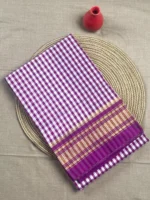 Purple small checks cotton ilkal saree