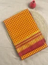 Yellow cotton Ilkal saree with maroon checks