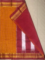 Blouse of yellow cotton Ilkal saree with maroon checks
