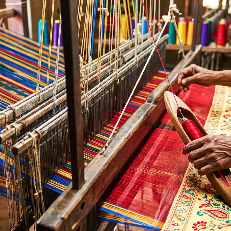 Silk Saree weaving on handloom