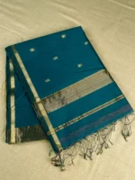 Peacock green silk-cotton Maheshwari saree