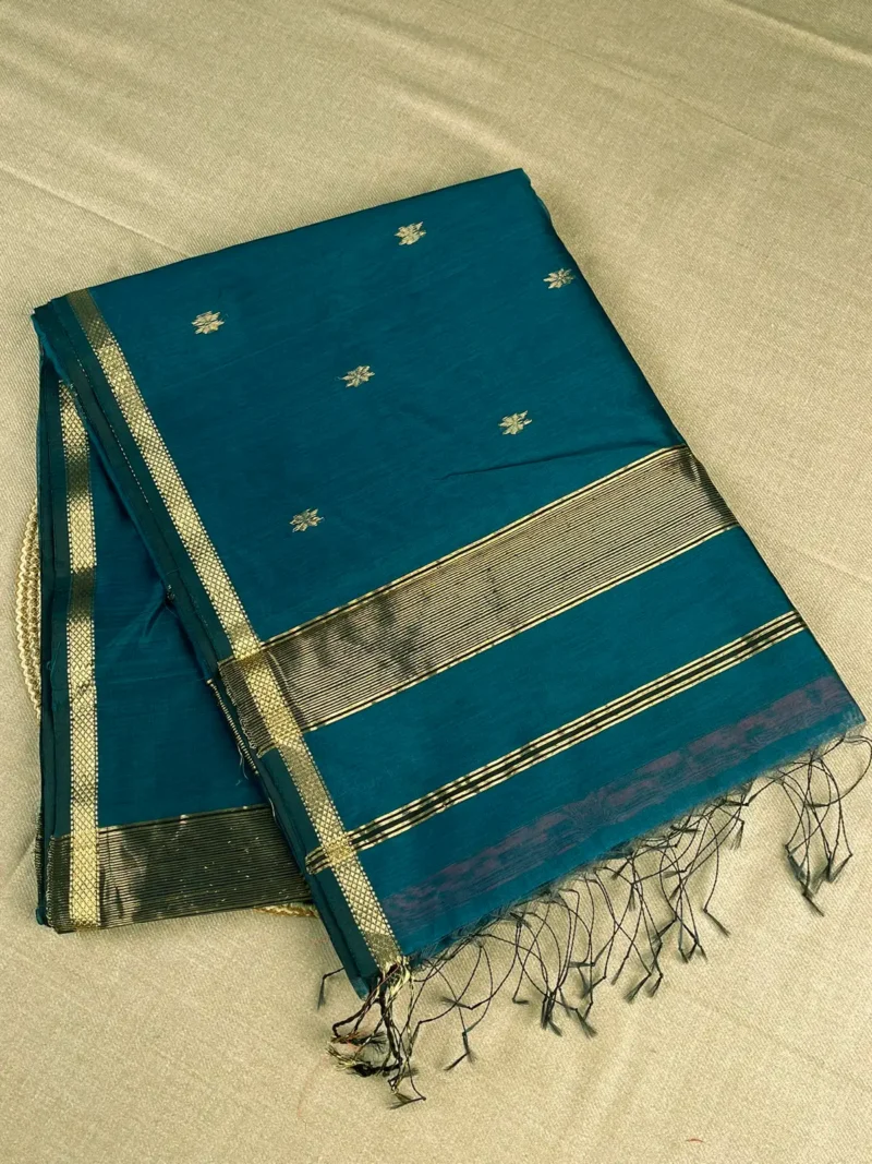 Peacock green silk-cotton Maheshwari saree