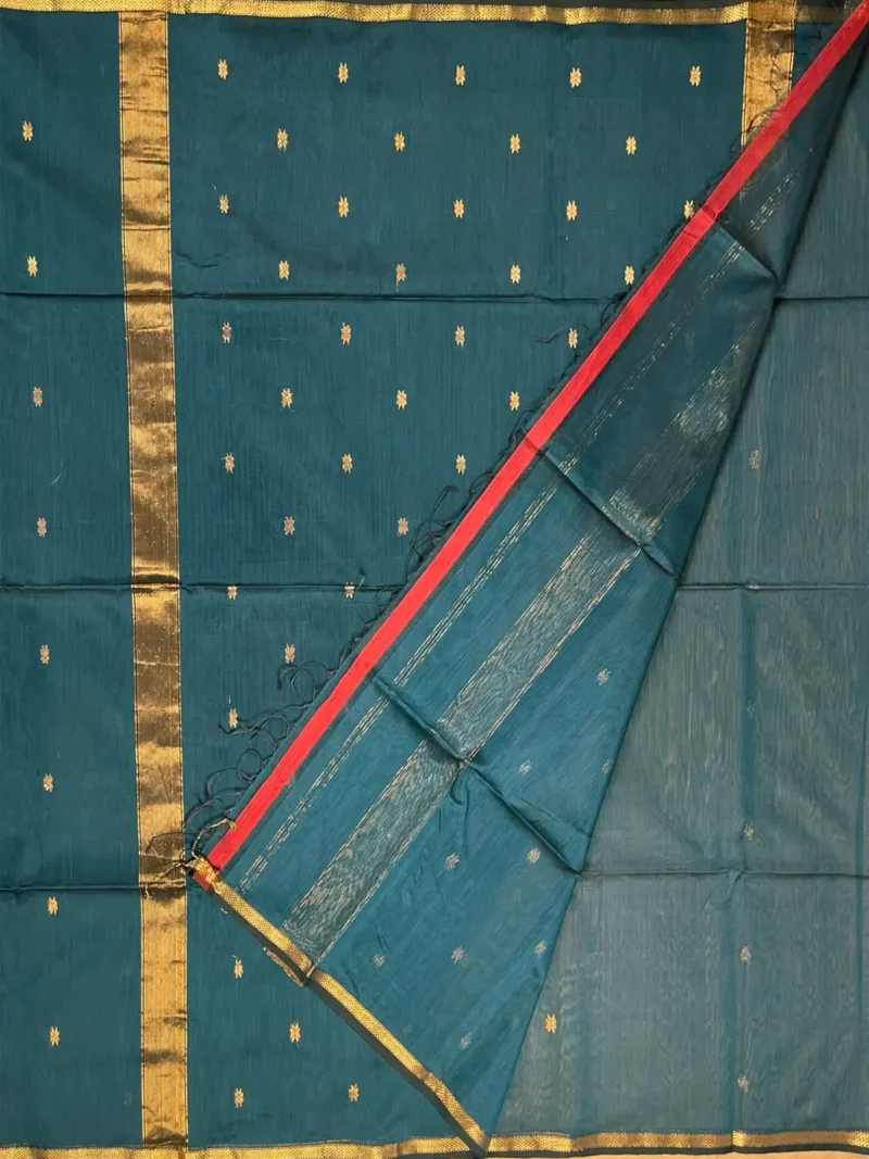 Blouse of Peacock green silk-cotton Maheshwari saree
