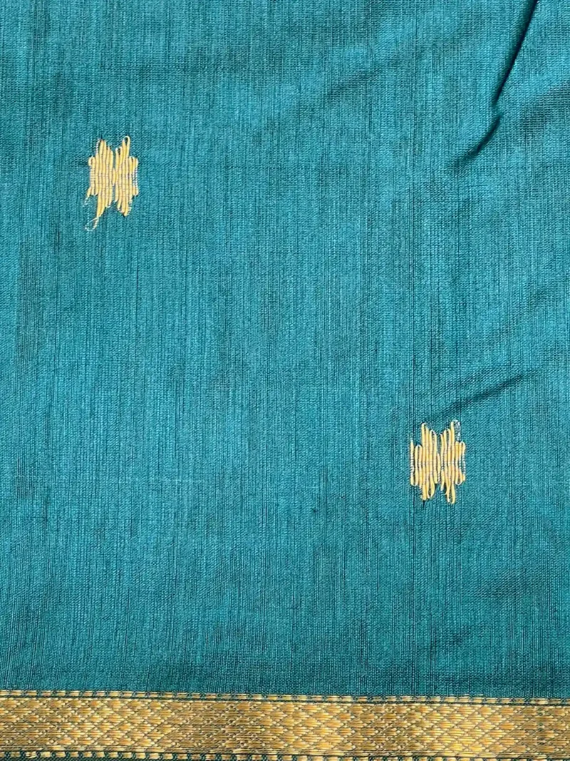 Border closeup of Peacock green silk-cotton Maheshwari saree
