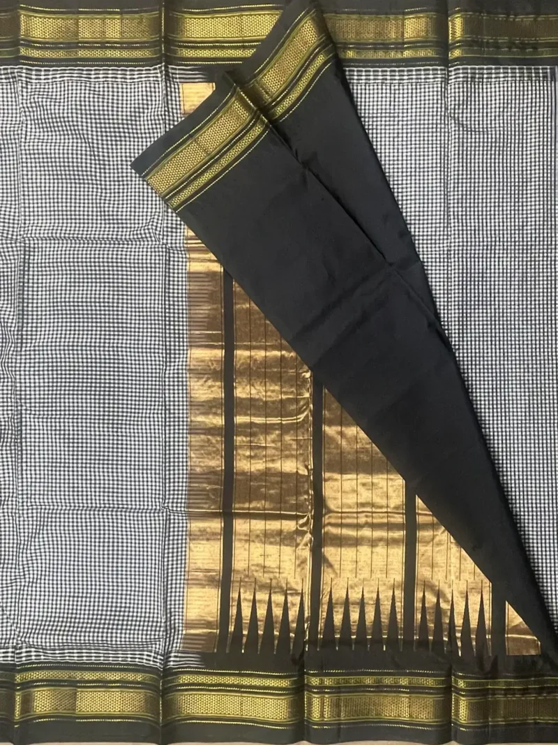 Blouse of Black micro checks pure silk Ilkal saree