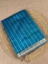 Blue Maheshwari silk cotton saree with thread lines