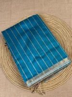 Blue Maheshwari silk cotton saree with thread lines
