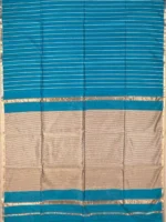 Pallu of blue Maheshwari silk cotton saree with thread lines