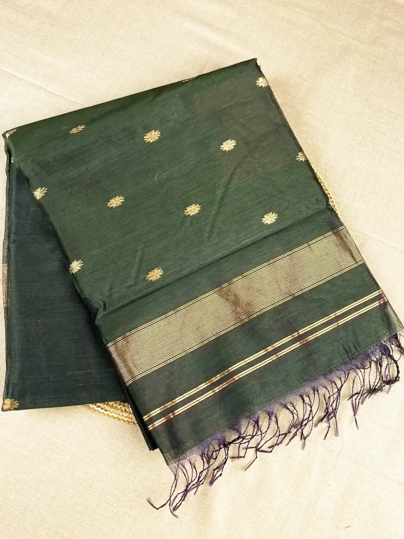 Bottle green Maheshwari silk-cotton saree