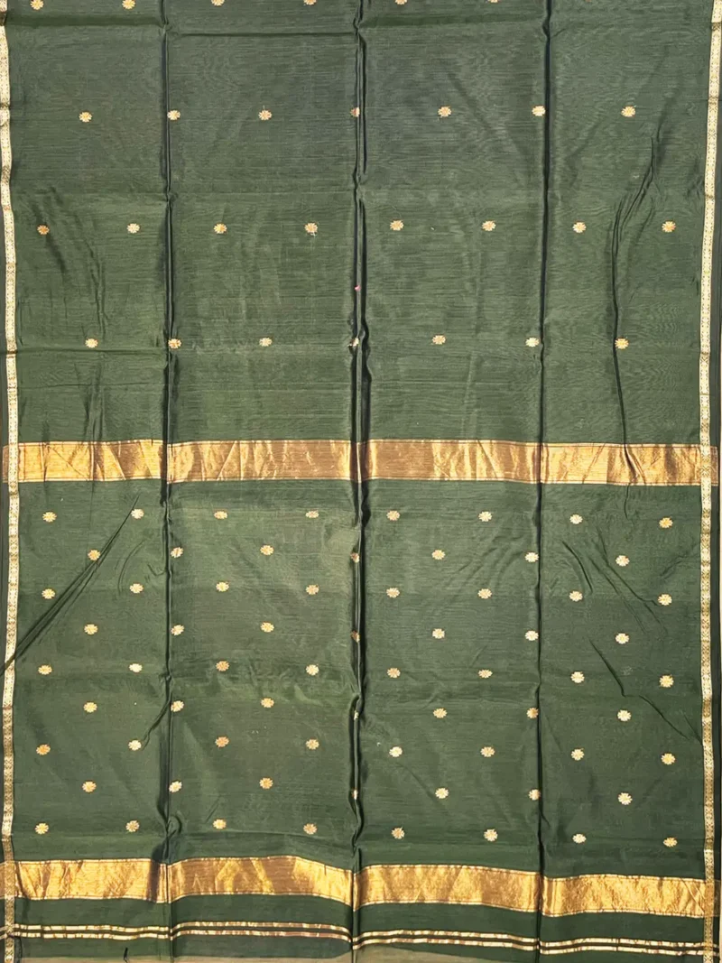 Pallu of bottle green Maheshwari silk cotton saree
