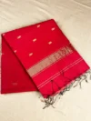 Brick-red silk-cotton Maheshwari saree