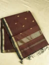 Chocolate brown silk-cotton Maheshwari saree