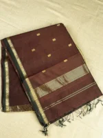 Chocolate brown silk-cotton Maheshwari saree