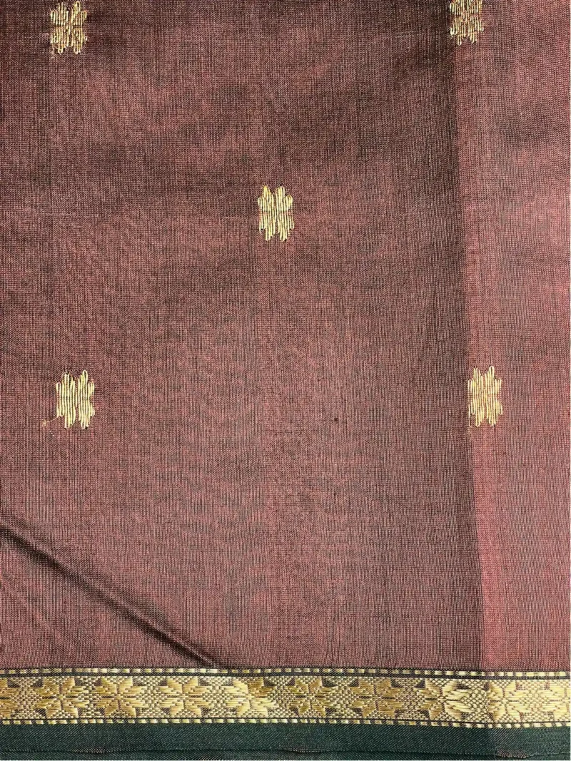 Border closeup of Chocolate brown silk-cotton Maheshwari saree