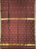 Pallu of Chocolate brown silk-cotton Maheshwari saree