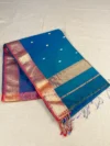 Dark Blue Shaded Maheshwari silk-cotton saree with butti