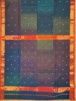 pallu of dark blue Shaded Maheshwari silk-cotton saree with butti