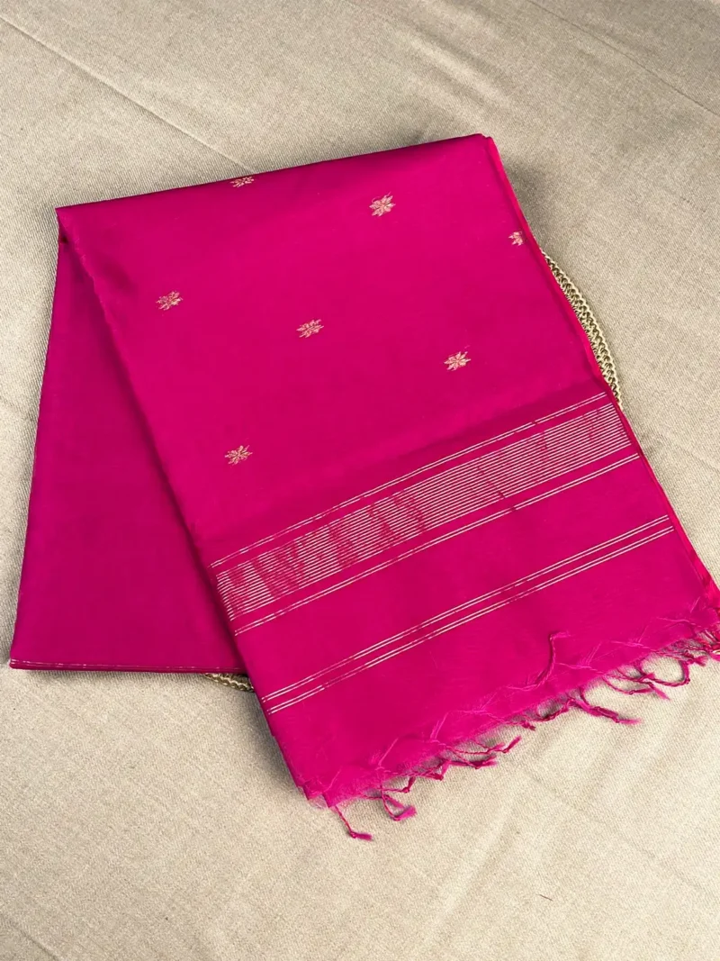 Fuchsia silk-cotton Maheshwari saree