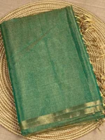 Green plain tissue-cotton Maheshwari saree
