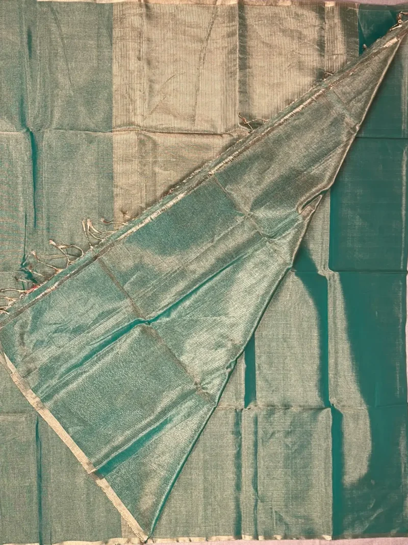 Blouse of green plain tissue-cotton Maheshwari saree
