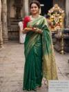 Mannequin wearing green plain tissue-cotton Maheshwari saree