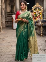 Mannequin wearing green plain tissue-cotton Maheshwari saree