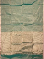 Pallu of green plain tissue-cotton Maheshwari saree